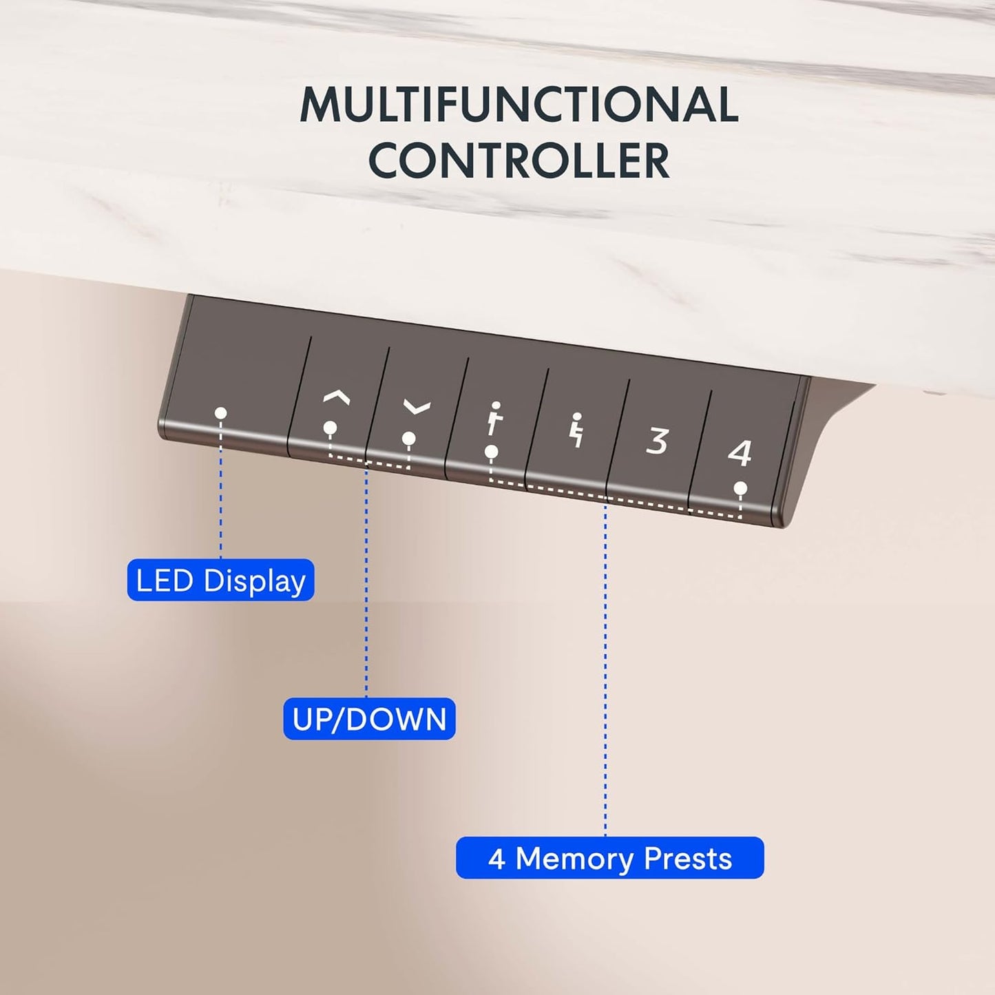 FLEXISPOT EN1 Whole-Piece Standing Desk 48 x 24 Inches Height Adjustable Electric Desk Sit Stand Desk Home Office Desks (Black Frame + Marble Gray Top, 2 Packages)