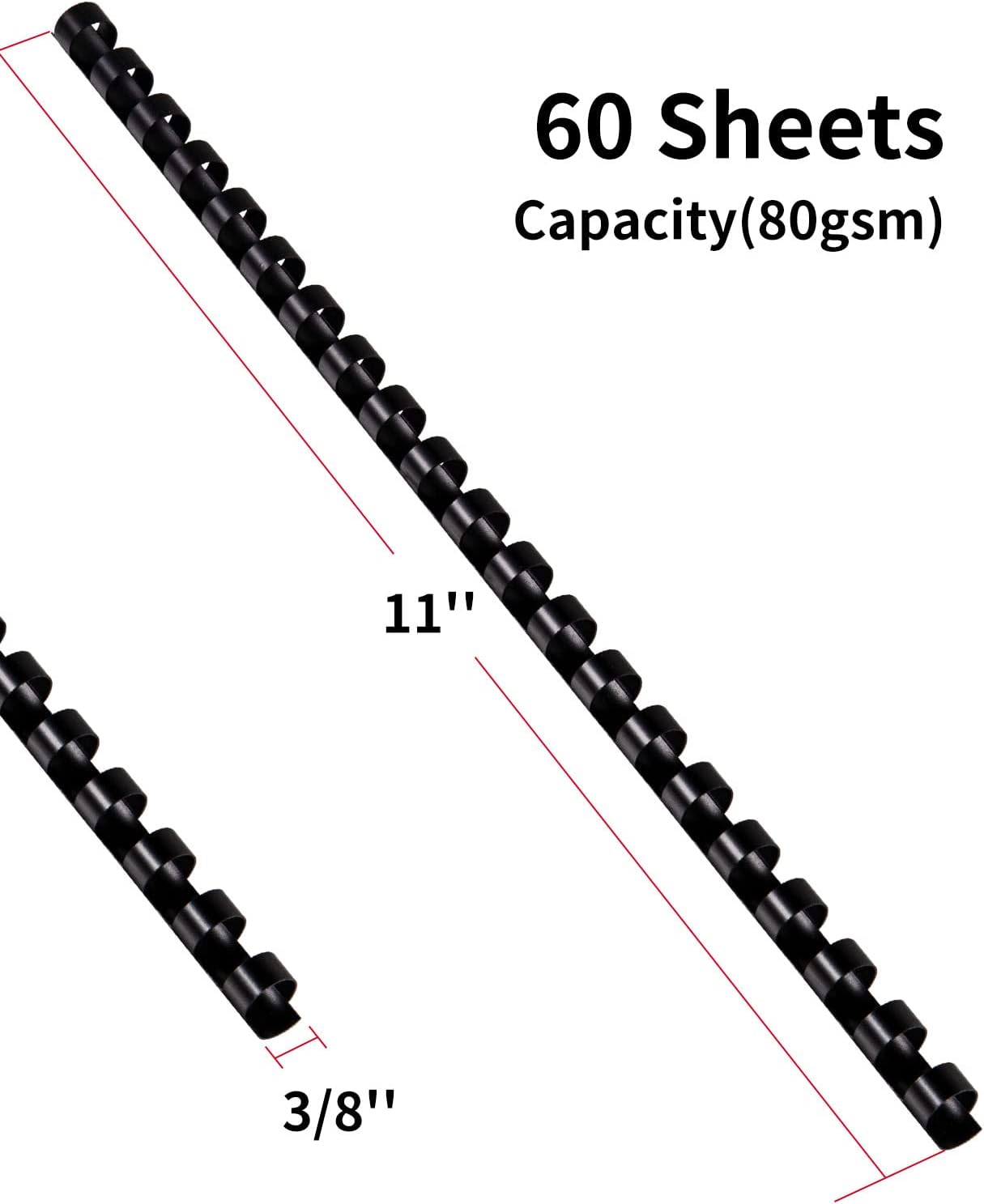 MAKEASY 100 Pack 19-Ring Letter Size Comb Binding Spines for LTR, Plastic Binding Combs, 3/8 Inch Diameter, 60 Sheet Capacity, Black Binding Combs
