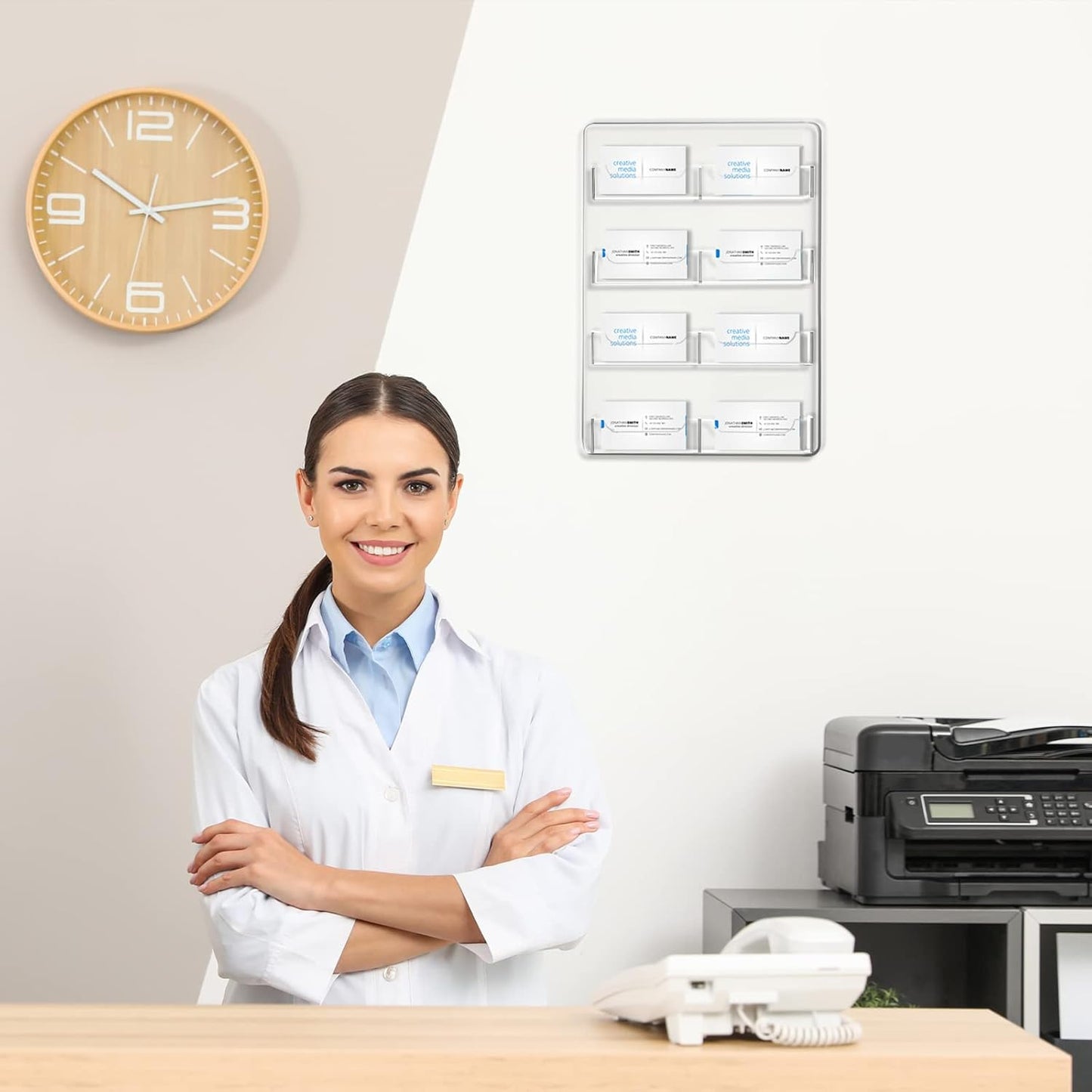 Hillban Acrylic Business Card Holder Wall Mount Clear Sticker Display Rack Multiple Card Holders Clear Acrylic Organizing Sticker Display Stand Pre Drilled(8 Pockets)