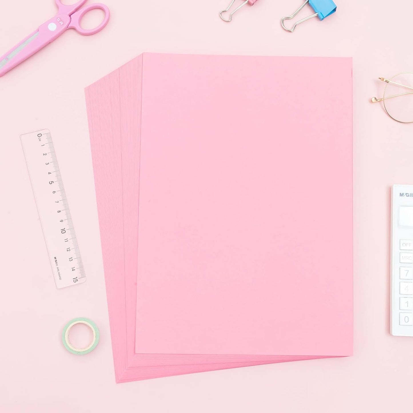 M&G 100 Sheets Pink Copy Printing Paper, 8.3 X 11.7 inch Colored Printer Papers, Pink Construction Paper for Card Making Scrapbooking School Office Party DIY Craft