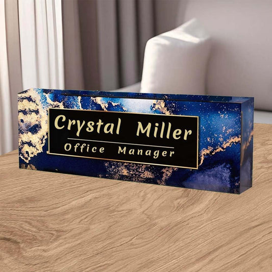 Office Desk Name Plate Personalized, Custom Plates for Desks on Acrylic Glass, Decor Nameplate, Accessories, Personalized Gift Boss Coworkers