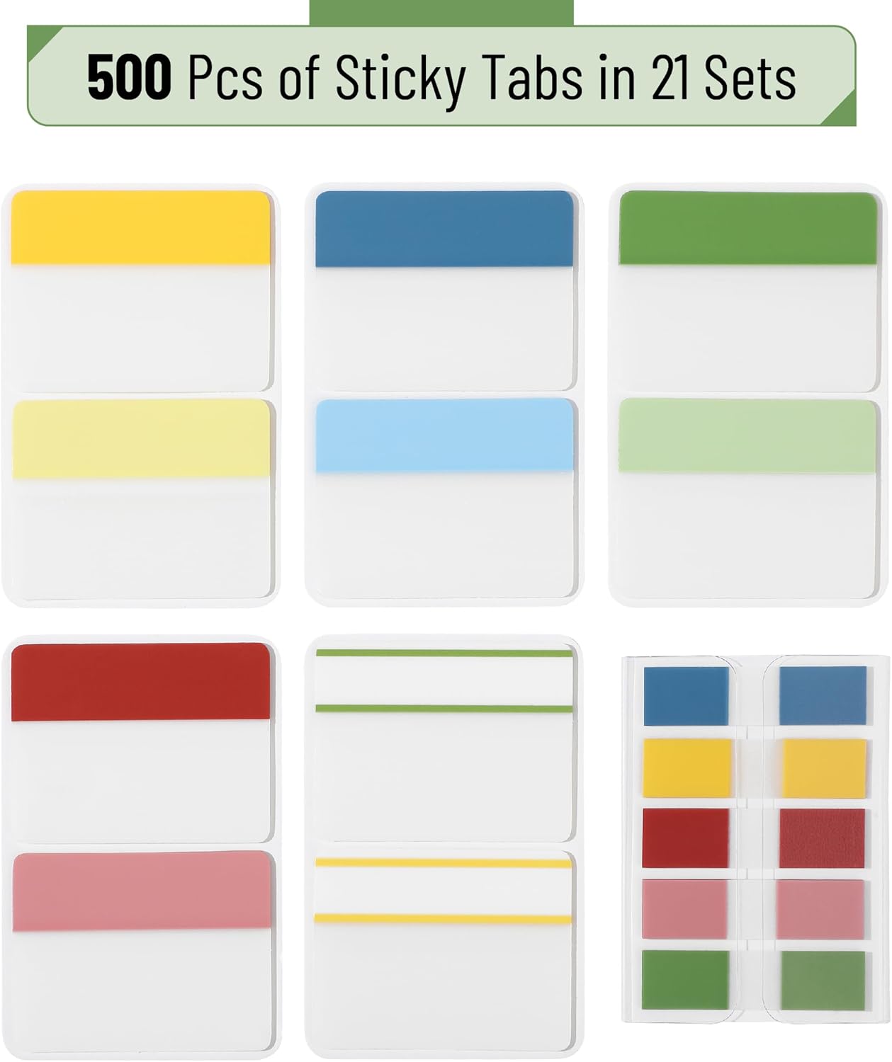 Mr. Pen- Colorful Index Tabs, 500 Pcs, 21 Sets, Sticky Page Markers for Notebooks, Binders and Books