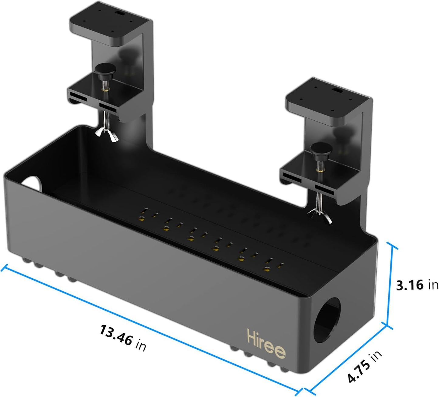Under Desk Cable Management Tray with 6 AC Power Outlet and Clamp Mount, No Drill Cord Storage Organizers for Wire Management, Standing Desk , Computer Desk Accessories for Office & Home（Black）