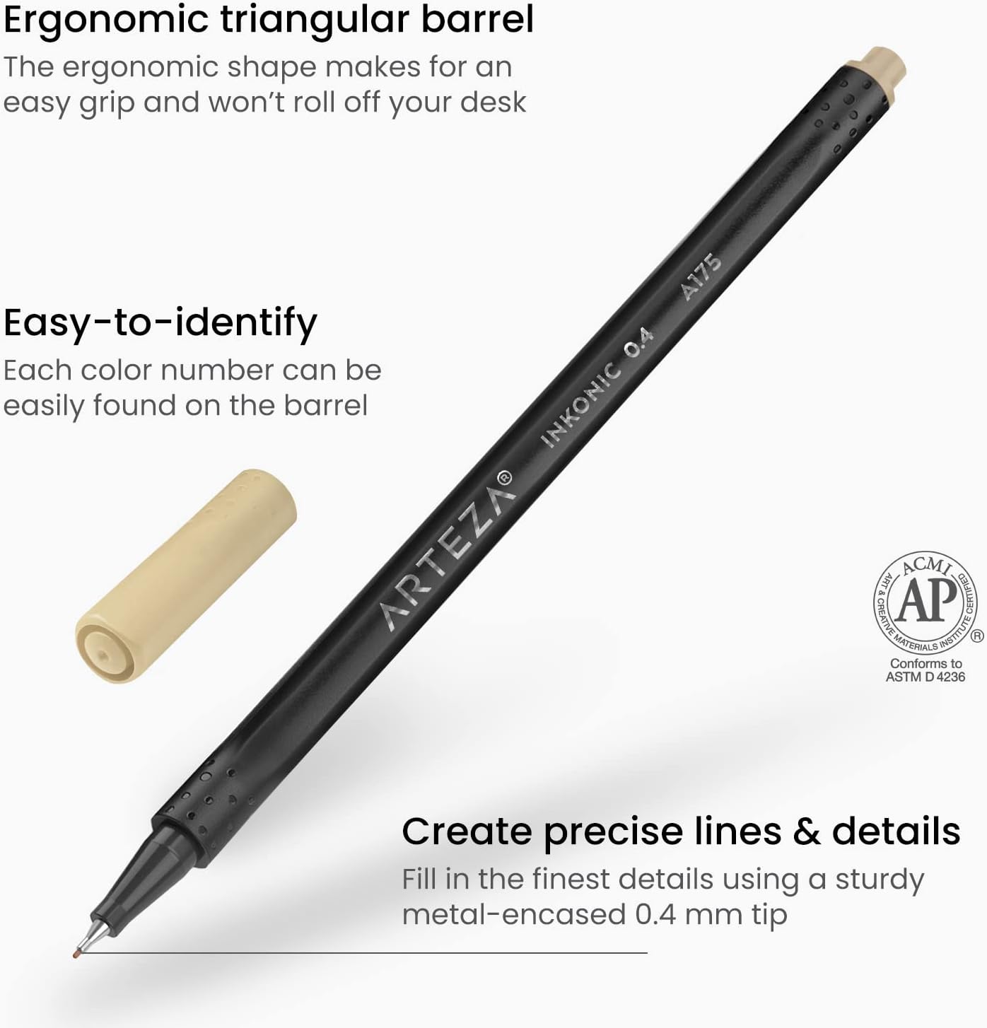 ARTEZA Inkonic Fineliners Pens, Set of 120, 0.4 mm Fine Tip Markers, Water-Based Art Pens for Drawing, Sketching, Journaling, Calligraphy