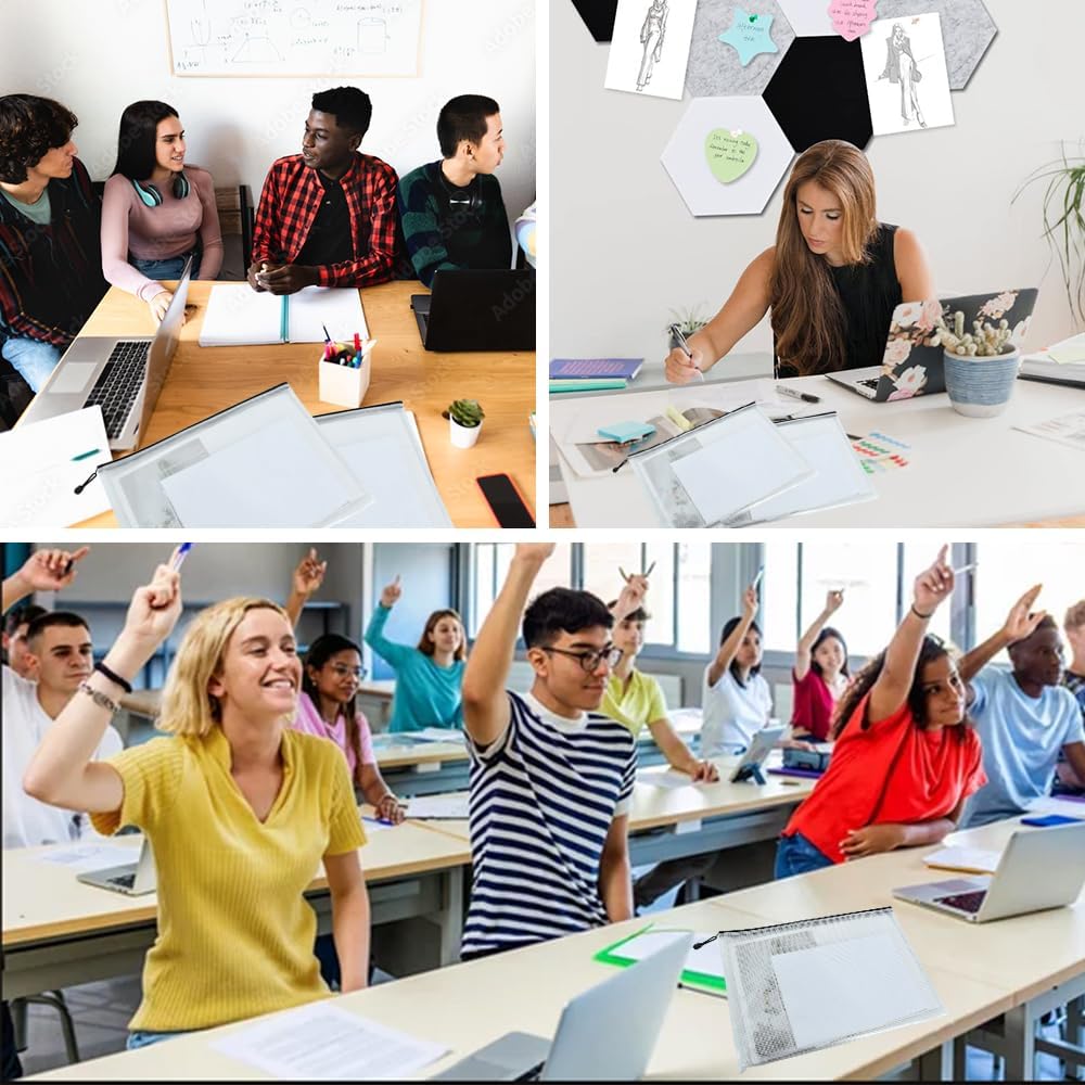 Vuzvuv 26pcs A4 Size 13"x 9.3" Mesh Zipper Pouch Zipper Bags,Document File Folders with Label Sticker,Waterproof Plastic Mesh Bag for File, Makeup, Board Game School Office Home Travel Storage