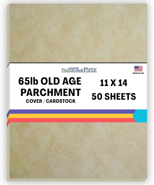 50 Old Age Parchment 65lb Cover Paper Sheets 11 X 14 Inches Cardstock Weight Colored Sheets (11"X14") Scrapbook|Picture-Frame Size - Printable Old Parchment Semblance Through The Processing of Pulp