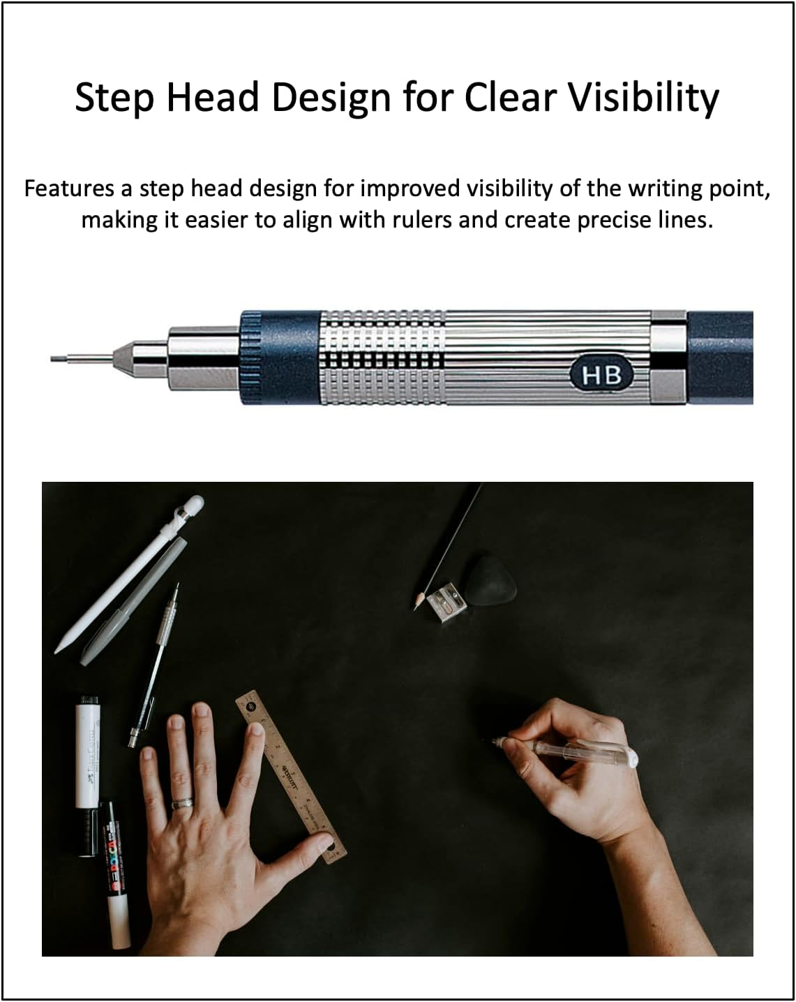 Graphlet Mechanical Drafting Pencil + Ain HB/B/2B leads, original Black slim pen case (5 sizes)