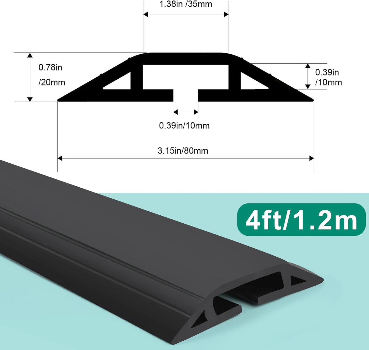 Eapele 4 ft Floor Cord Cover Heavy Duty Cable Protector, Easy to Unroll, Prevent Trip Hazard for Home Office or Outdoor Settings (Black)