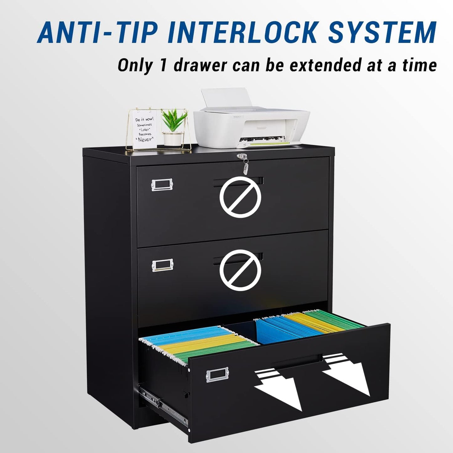 Lateral File Cabinet with Lock, 3 Drawer Large Metal Filing Cabinet,Home Office Lockable Storage Cabinet for Hanging Files Letter/Legal/F4/A4 Size-Assembly Required