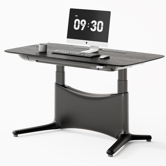 COLAMY Electric Standing Desk, Whole-Piece Gaming Desk with Dual Motors, Ergonomic Footrest, Drawers for Storage, Adjustable Height Sit-Stand Desk for Home Office (Veneer Desktop, Black Oak + Black)