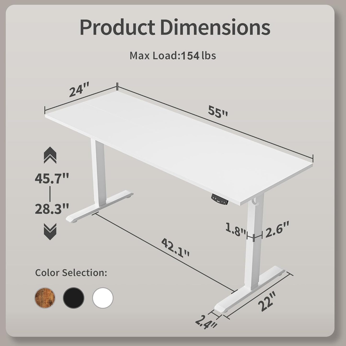 Agilestic Electric Standing Desk, 55 x 24 Inches Height Adjustable Desk, Sit Stand up for Work Office Home, Ergonomic Rising Computer Table with Memory Preset, White