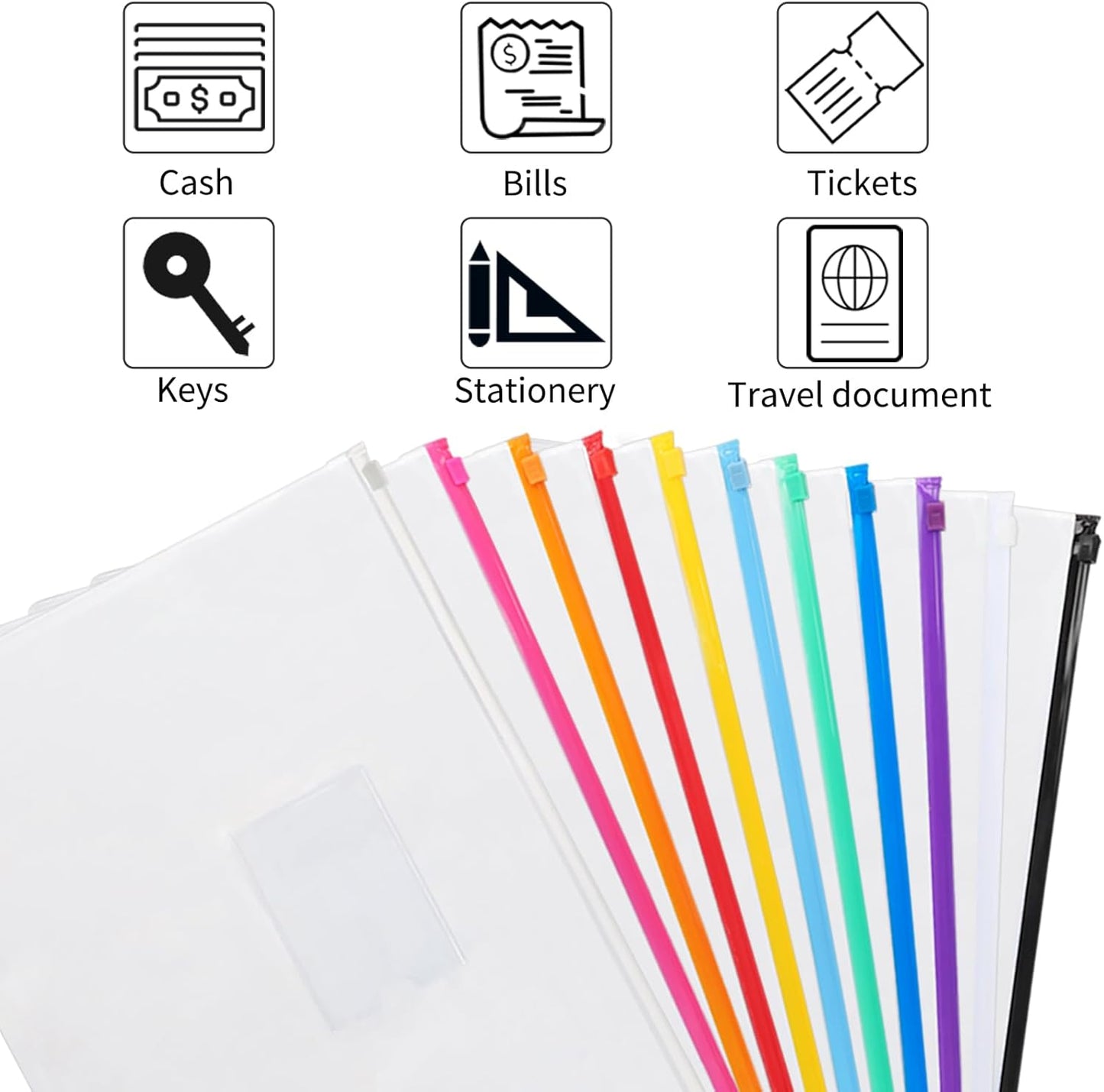 EOOUT 36pcs Plastic Envelopes Poly Zip Envelope Clear Zipper Pouches File Folders, A4, Letter Size, 11 Colors, for School and Office Supplies