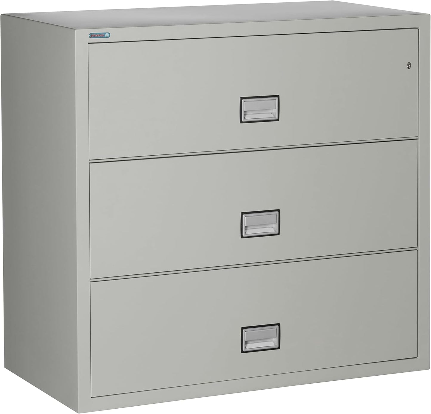 44 inch Wide 3-Drawer Lateral Fireproof File Cabinet – Legal and Letter Size Filing – Key Lock – Water Resistant – Fire Safe and Impact Rated – Light Gray Finish – Model LAT3W44LG