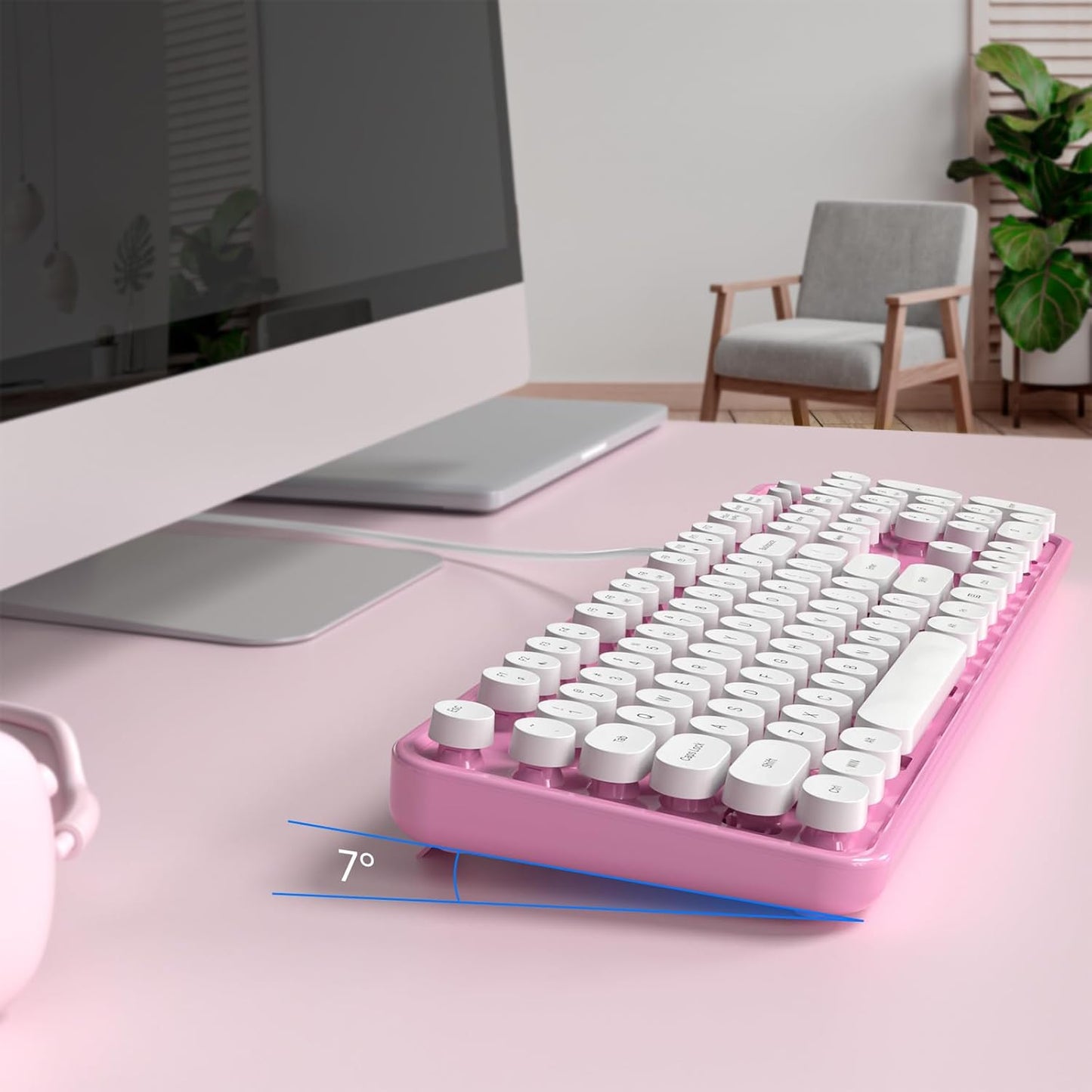 Computer Keyboard Wired, Plug Play USB Keyboard with Large Number Pad, Caps Indicators, Foldable Stands, Full Size Keyboard for Windows PC Laptop (Pink White)