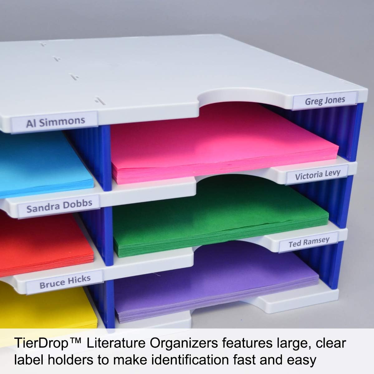 Ultimate Office TierDrop Jumbo 3-Compartment High-Wall (add-on Module) - Sorts Documents, Forms & Mail - Durable Construction Features Expandable, Modular, No-Tool Assembly Design (Gray w/Blue)