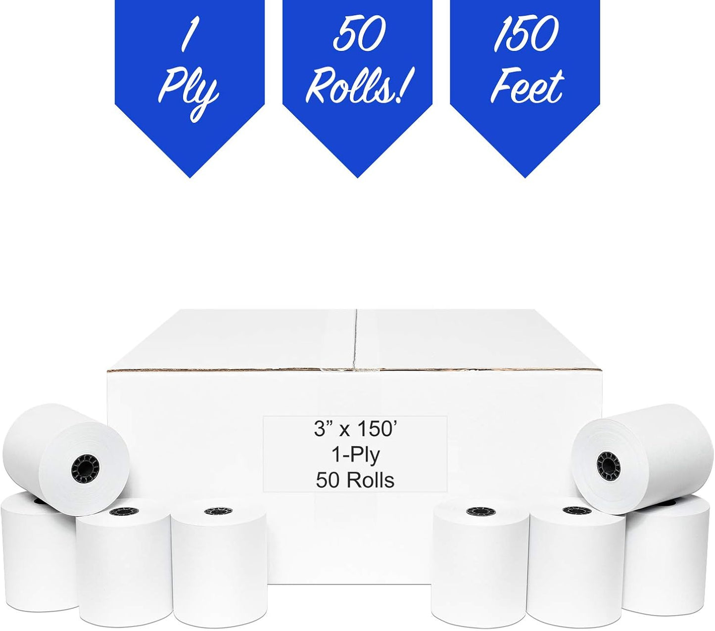 3" x 150' 1-Ply Bond Paper (50 rolls/case) Kitchen Printer Receipt Paper
