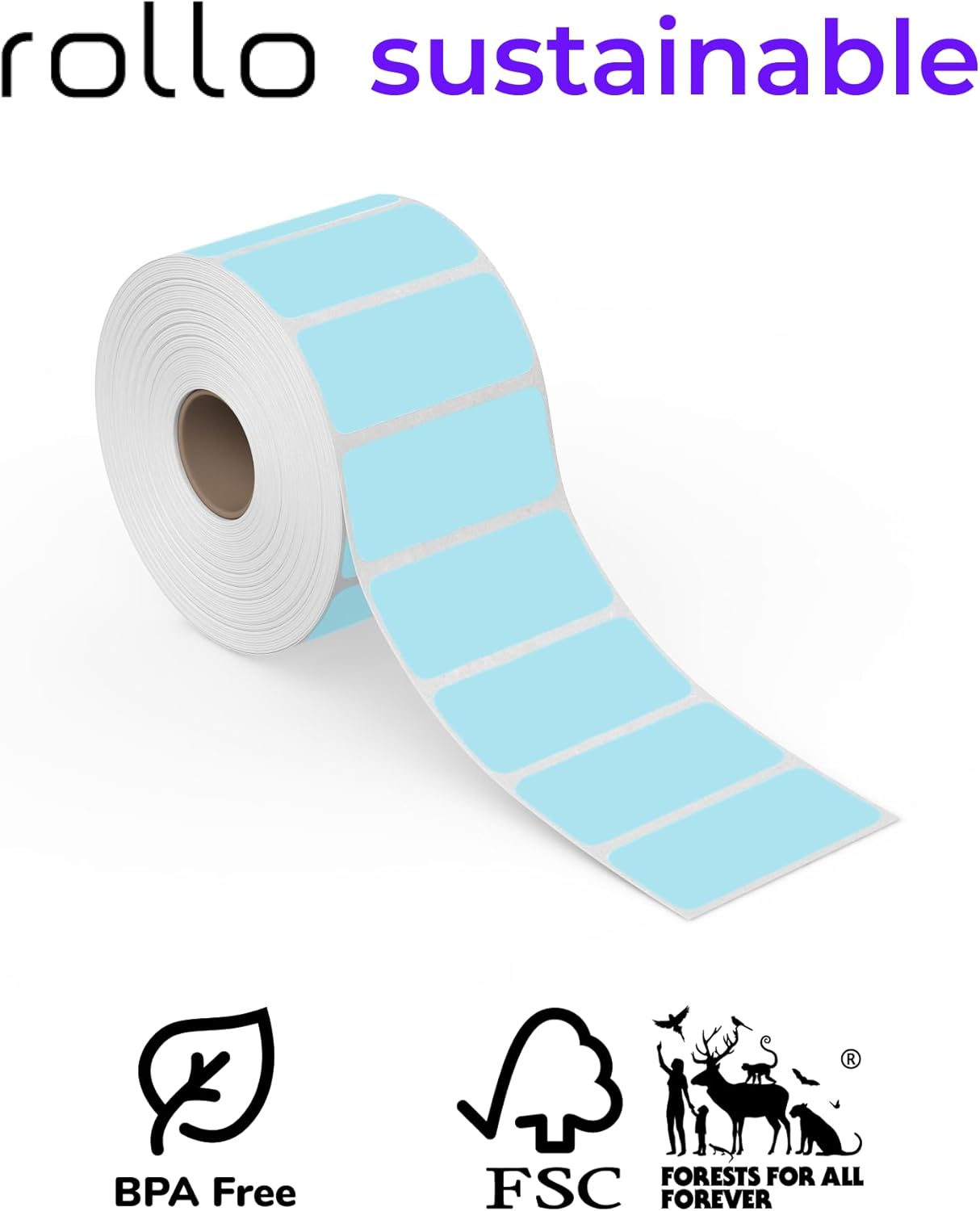 Rollo 2x1 Sticker Labels - Roll of 1,000 Blue Labels - Multi-Purpose Direct Thermal Printer Stickers