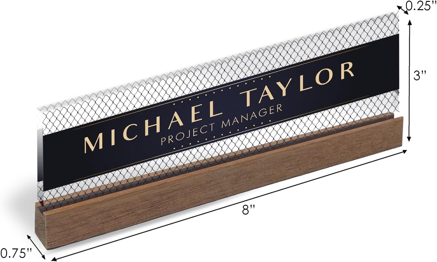 Artblox Personalized Office Desk Name Plate With Business Card Holder | Clear Acrylic Glass with Teak Wood Stand | Net Shape Design Customized with Your Name and Credentials Office Desk Décor