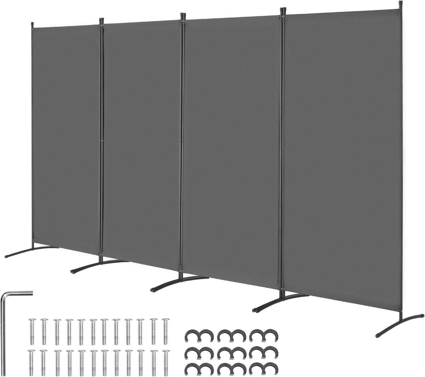VEVOR Room Divider, 4 Panel Room Divider, Folding Privacy Screen and Portable Partition Divider for Room Separation, Freestanding Room Partitions for Office, Bedroom, Study, Grey