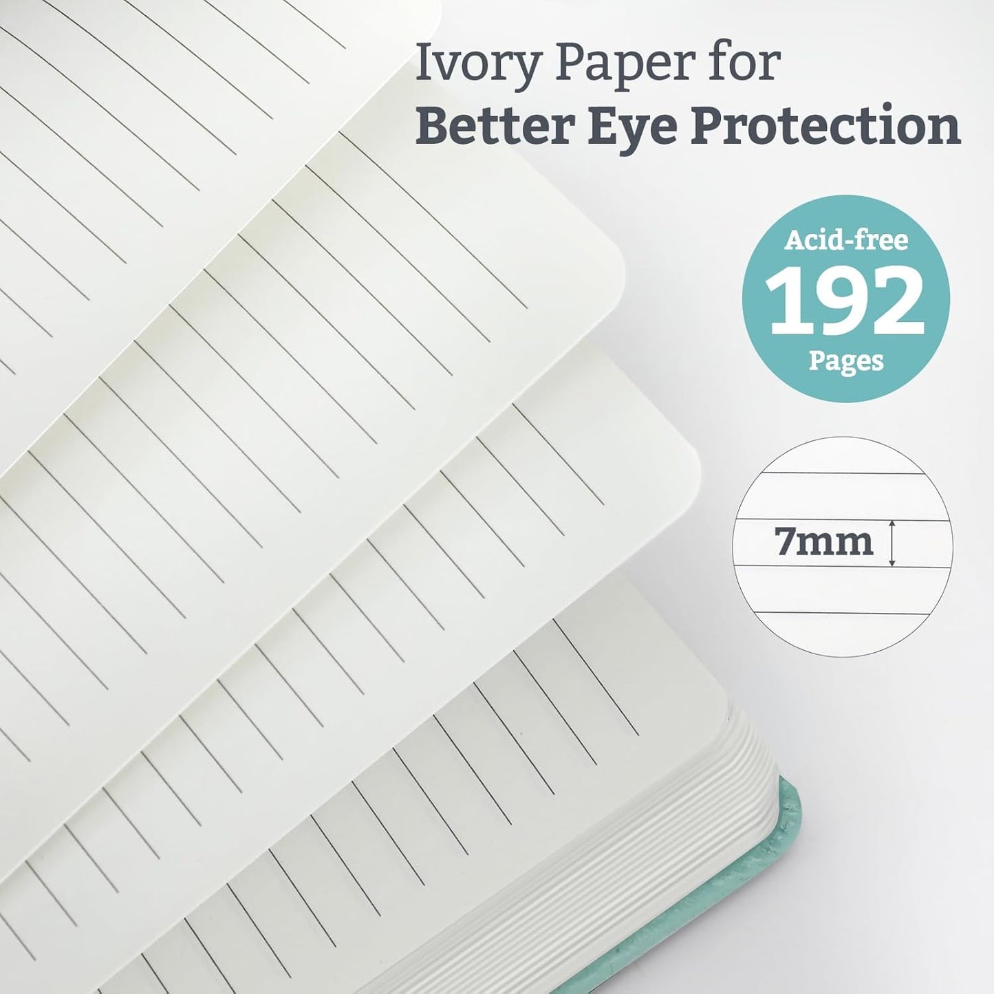 Hardcover Lined Bullet Dotted Journal Notebook, A5 140 192 Pages 100 120Gsm Paper College ruled for School,Work,Travel,and Daily Planning，5.7''*8.3'' (2, Light Green, A5 Lined)