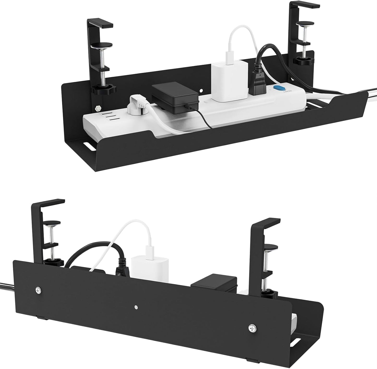 VIDOR Desk Cable Management Tray, Under Desk Cable Organizer, 17 inch Steel, Easy Install, Black, 2Pcs