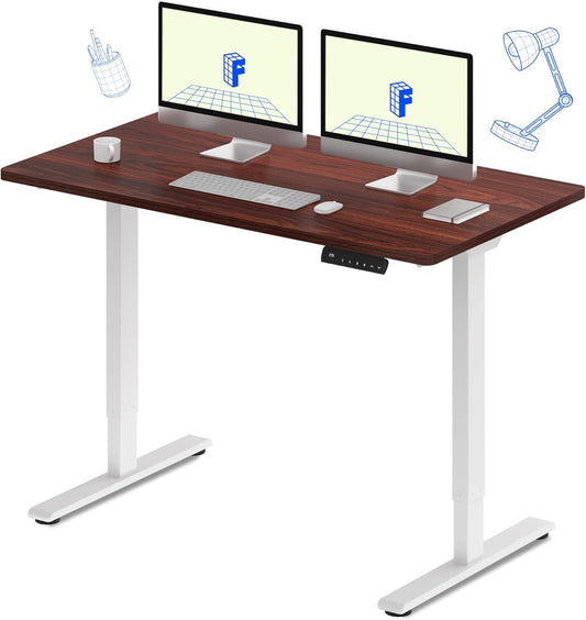 FLEXISPOT E3 Dual Motor Electric Standing Desk 55x28 Inch Whole-Piece Board Height Adjustable Electric Sit Stand Desk (White Frame + Mahogany Desktop, 2 Packages)