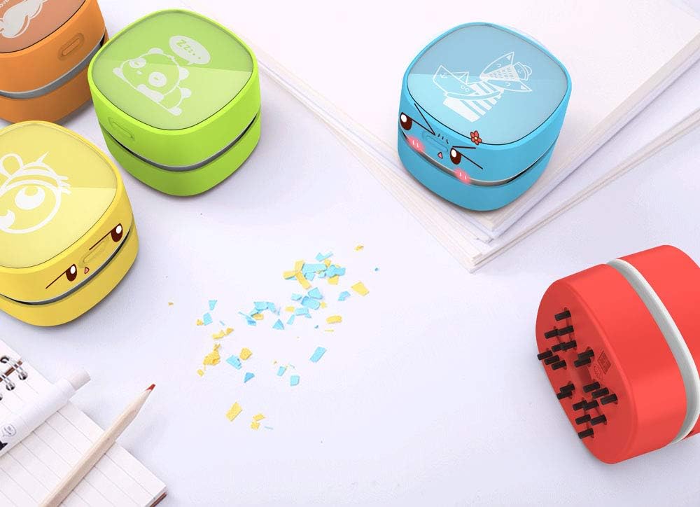 ODISTAR Desktop Vacuum Cleaner,Mini Table dust Sweeper Energy Saving,High Endurance up to 400 mins,Cordless&360º Rotatable for Cleaning Hairs,Crumbs,Computer Keyboard of Gifts for Kids (Red)