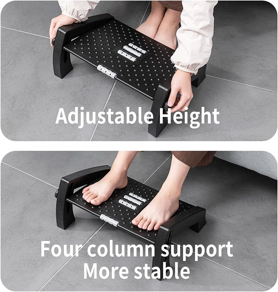 Adjustable Height Foot Rest Under Desk at Work - 6 Height Sturdy Office Footrest - Added Comfort Memory Foam - Non Slip Bottom - Straighten Back & Hip & Leg and Improve Posture