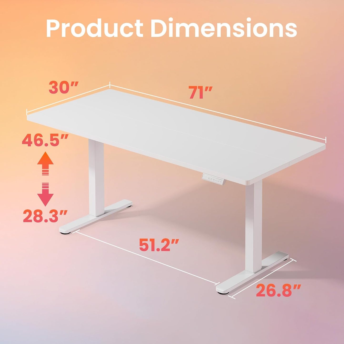 HUANUO 71 x 30 inch Electric Standing Desk Adjustable Height, 4 Memory Height Settings, Sit Stand Up Desk for Home Office & Computer Workstation, White