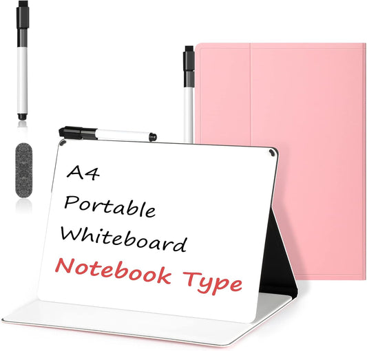 Mini Whiteboard 12"x9" Small White Board Dry Erase, Erasable Notebook Foldable Desk Whiteboard Holder Dry Erase Board, Office, Home, Travel, School, Portable (Pink)