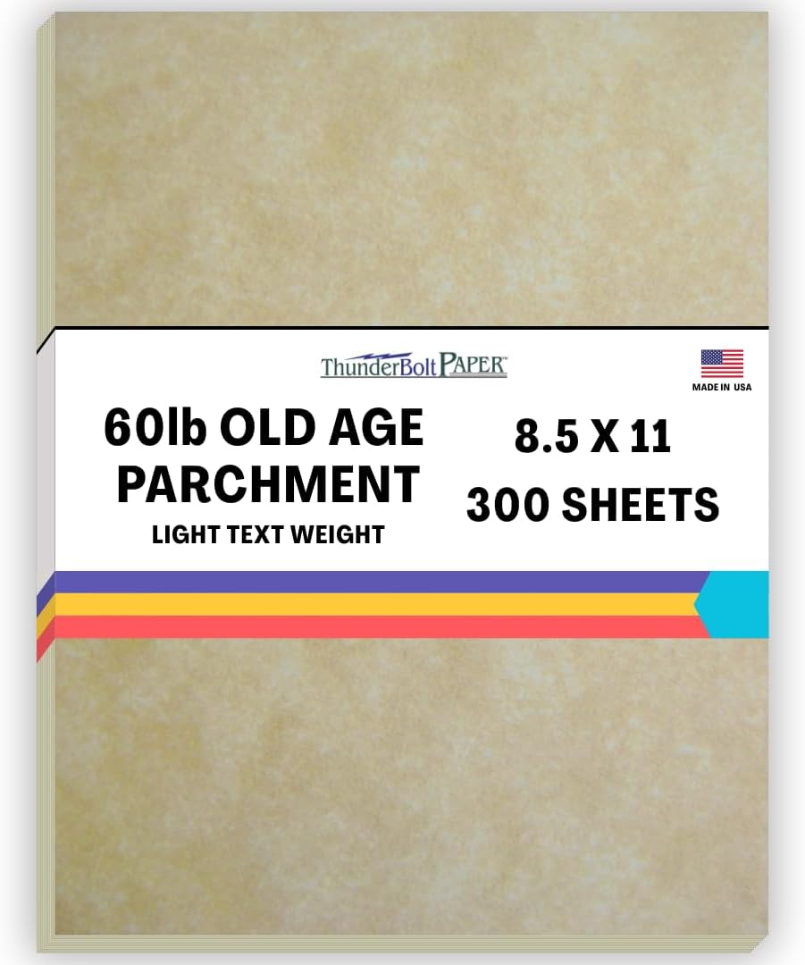 300 Old Age Parchment 60# Text (=24# Bond) Paper Sheets - 8.5 X 11 Inches Standard Letter|Flyer Size - 60 Pound is Not Card Weight - Vintage Colored Old Parchment Semblance