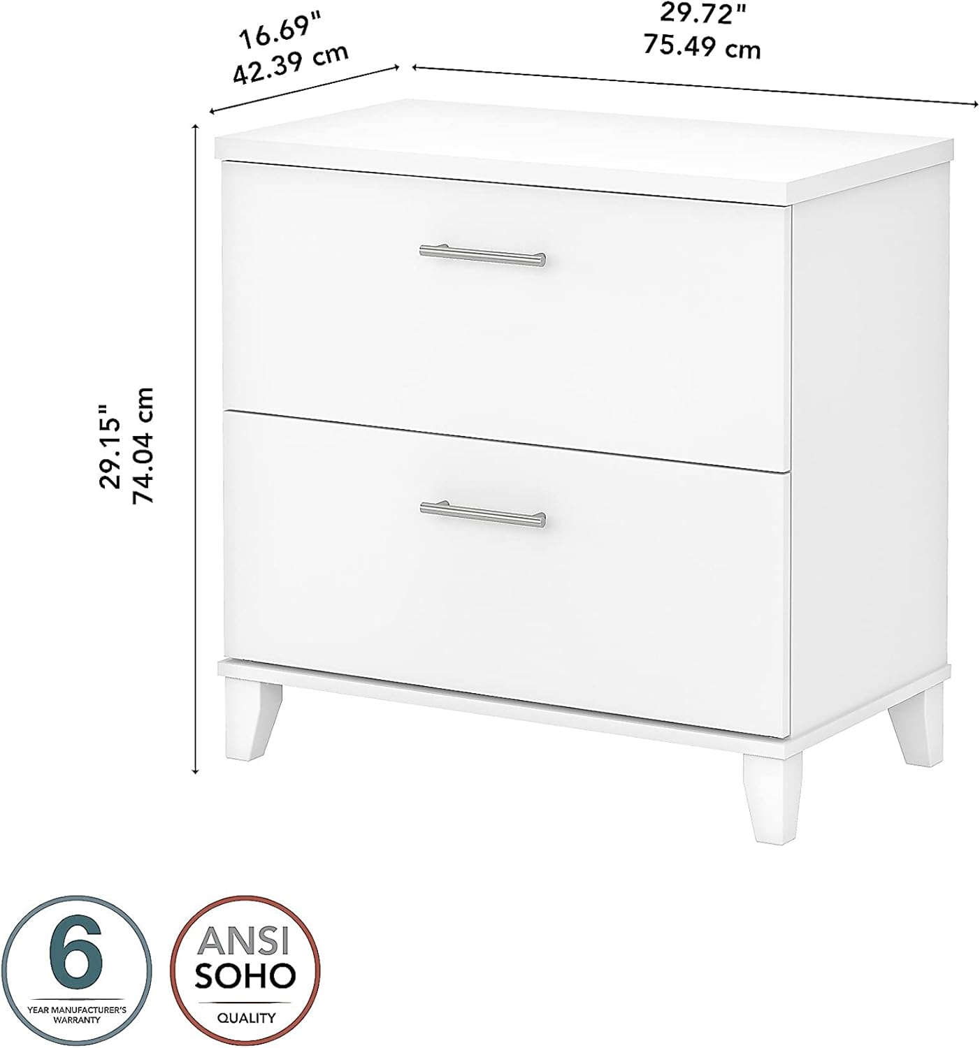 Bush Furniture Somerset 2 Drawer Lateral File Cabinet in White