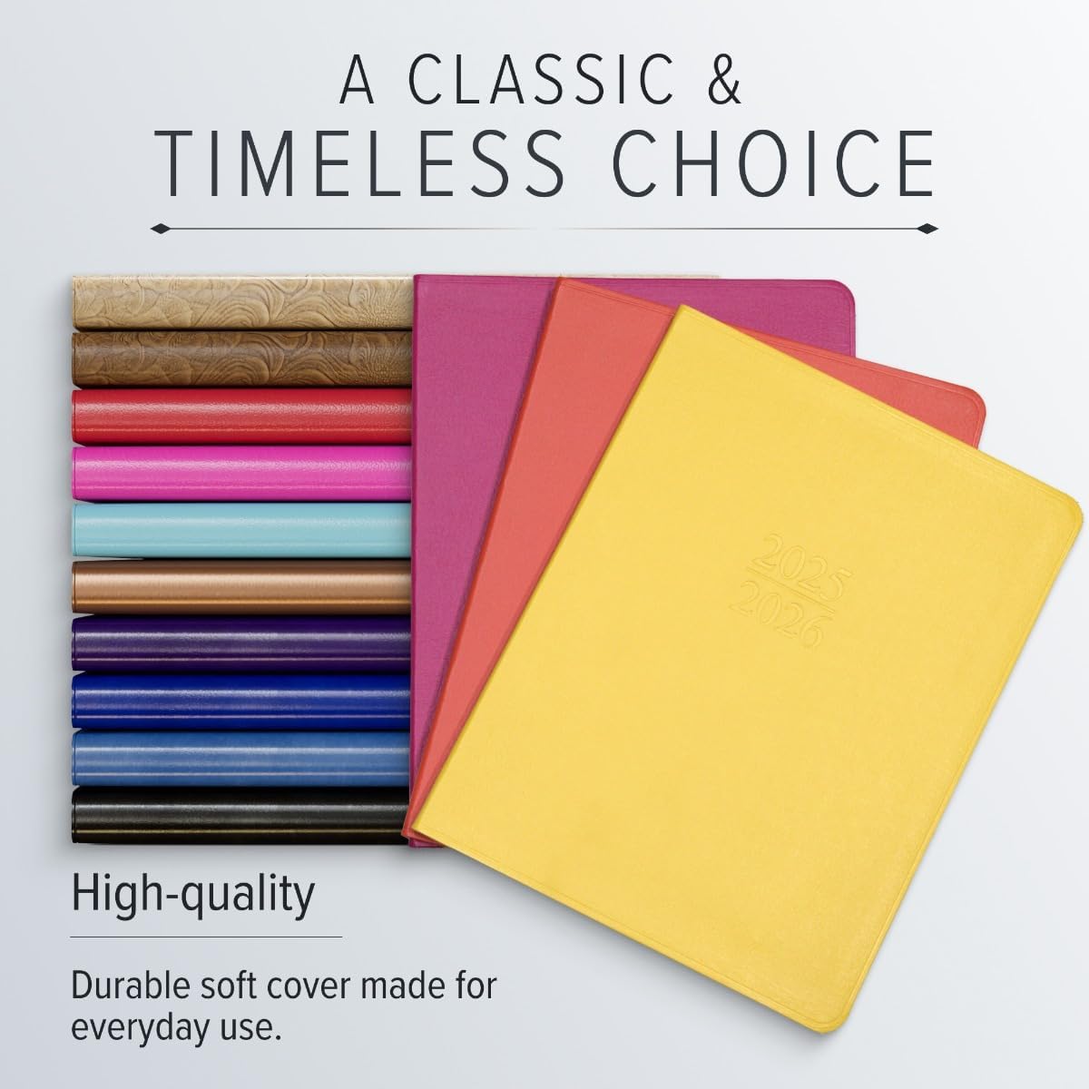 Gallery Leather Academic Planner 2025-2026, Teacher and Student Weekly Monthly Planner, Elegantly Bound Calendar with Gold-Gilded Page Edges, 18 Months - Freeport Metallic Silver - 9x7"