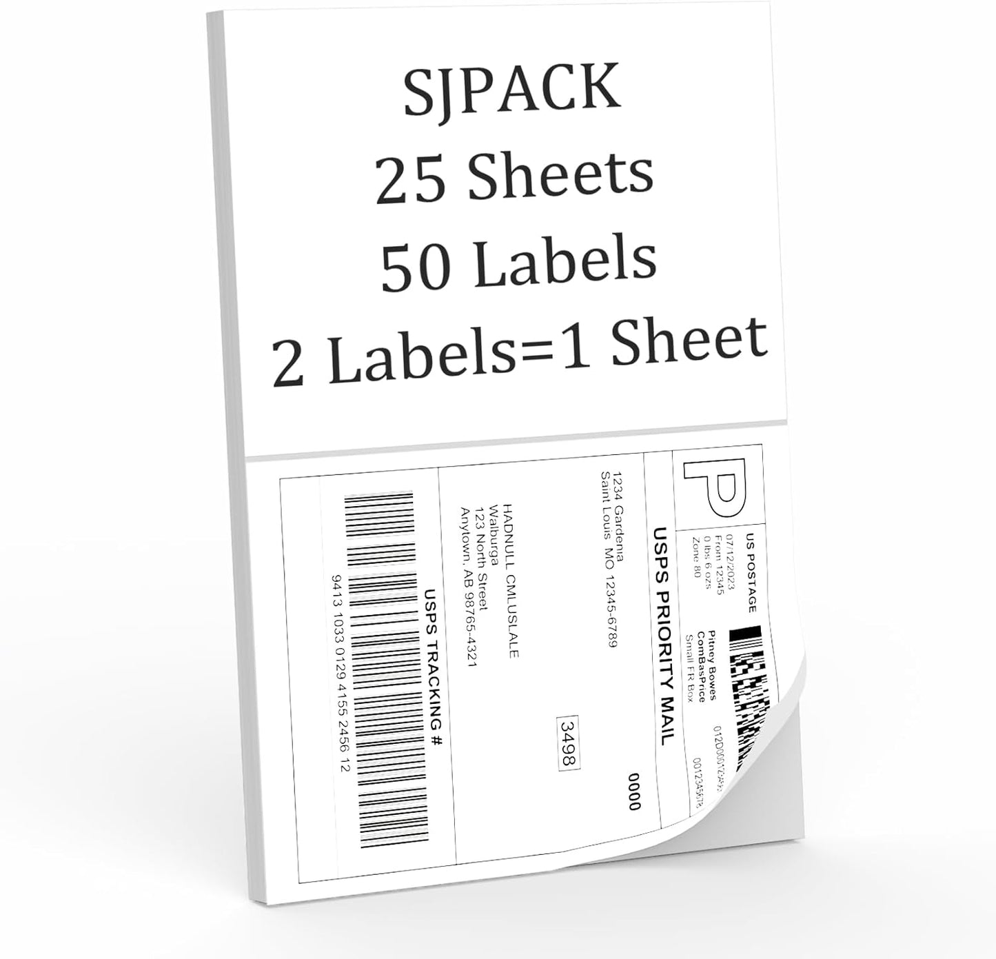 50 Half Sheet Self Adhesive Shipping Labels, 8.5" x 5.5" Address Labels for Laser & Inkjet Printers(50 labels-25 Sheet)