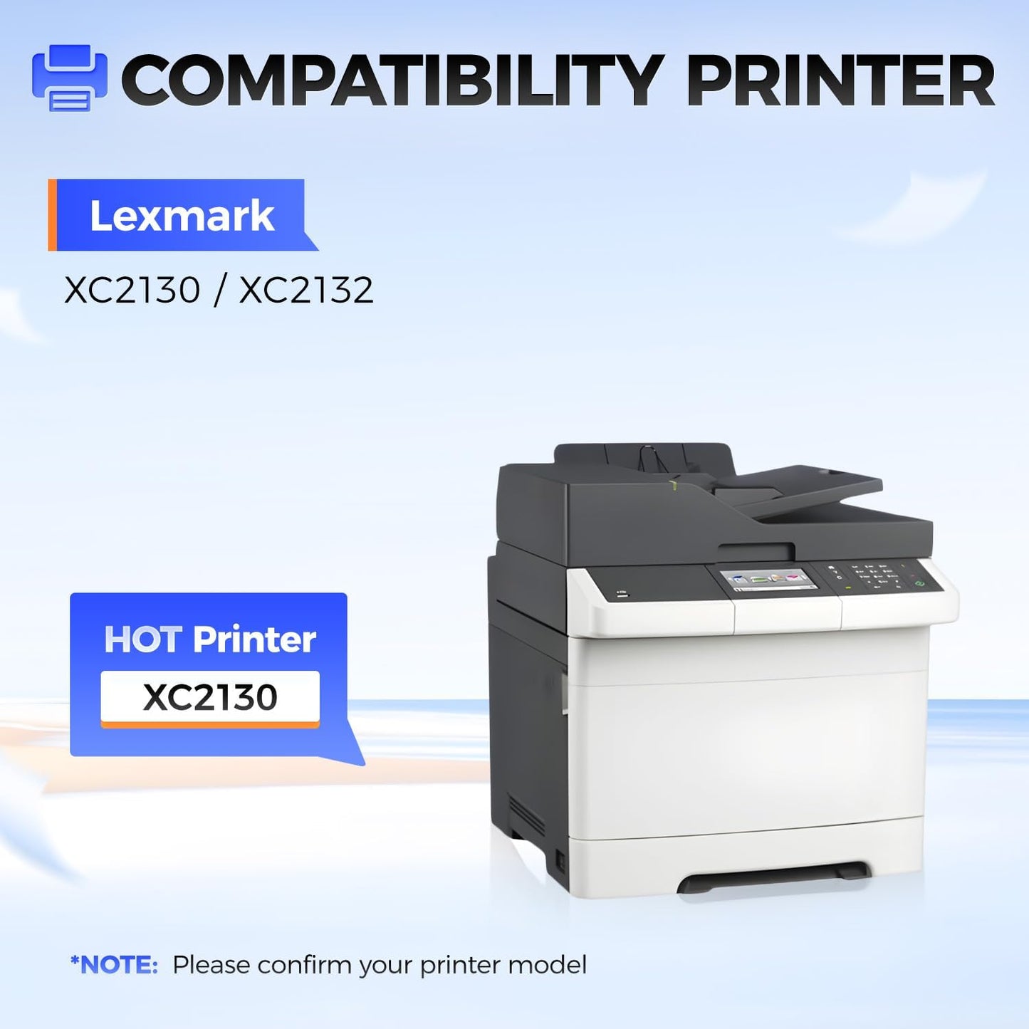 24B6011 24B6008 24B6009 24B6010 Toner Cartridge Set（4-Pack Black Cyan Magenta Yellow with chip） Replacement for XC2132 XC2130 Toner Compatible with Lexmark XC2132 XC2130 Laser Printer Ink All-in-One