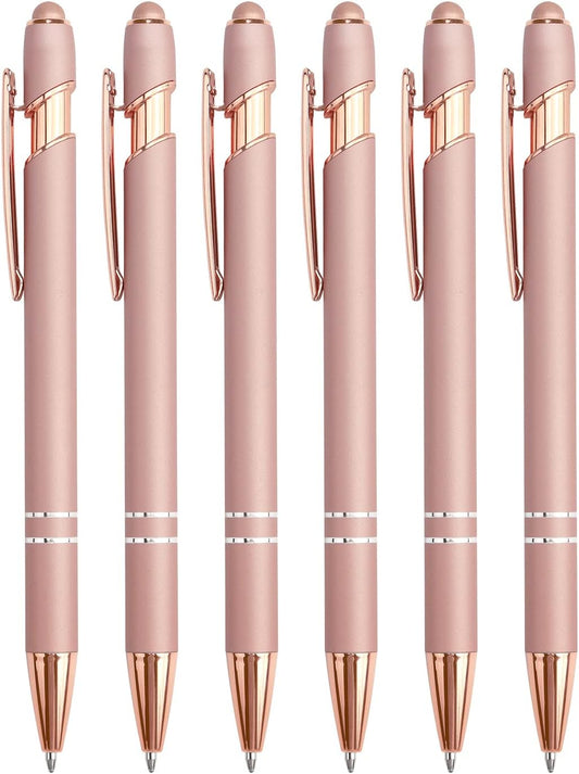 6 Pack Ballpoint Pen 2-in-1 Stylus Retractable Ballpoint Pen with Stylus tip, Metal Stylus Pen for Touch Screens, 1.0 mm Black Ink