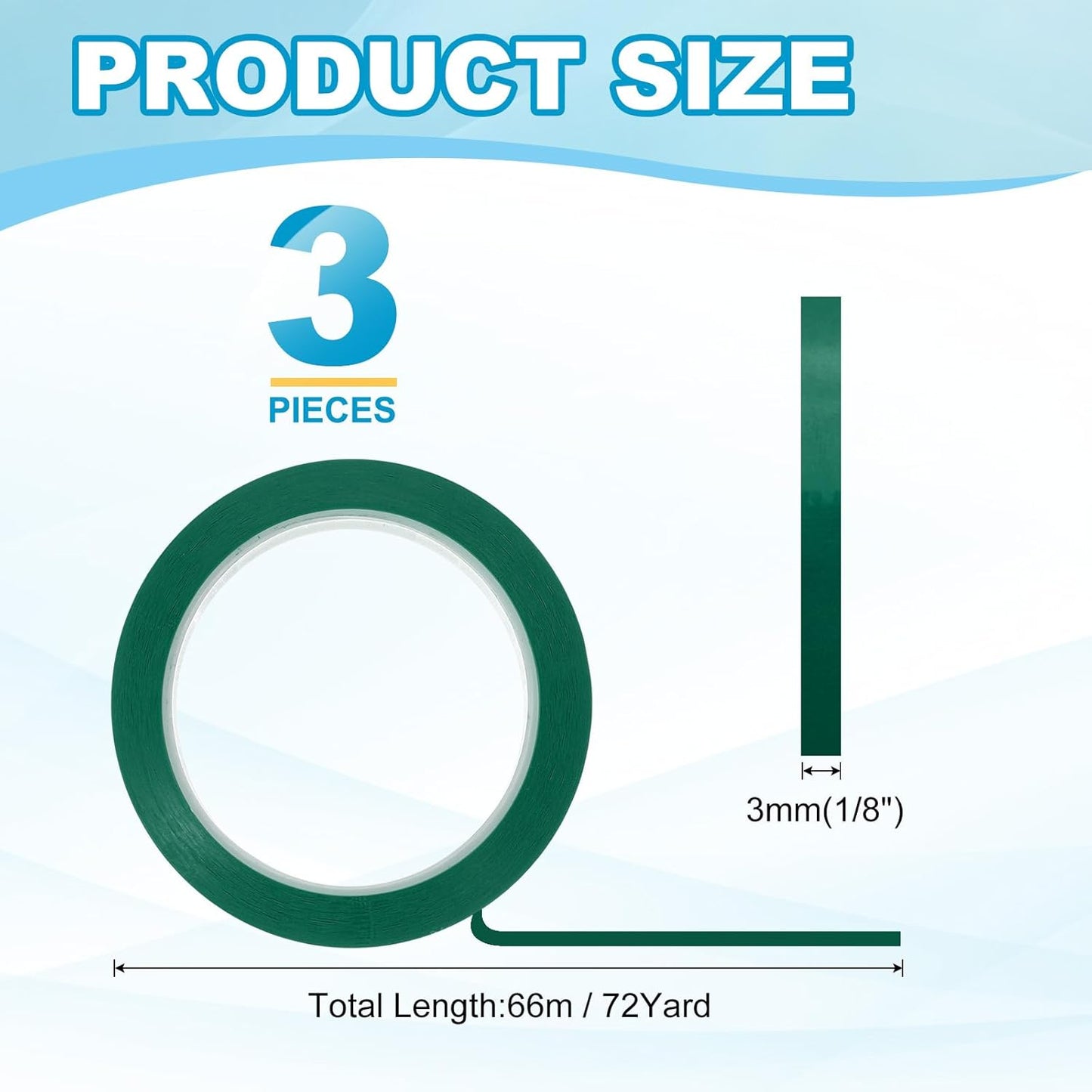 MECCANIXITY Whiteboard Tape 1/8" x 72 Yard Pinstripe Graphic Chart Line Grid Marking Tapes for Classroom Office Dry Erase Board Art, Green, Pack of 3