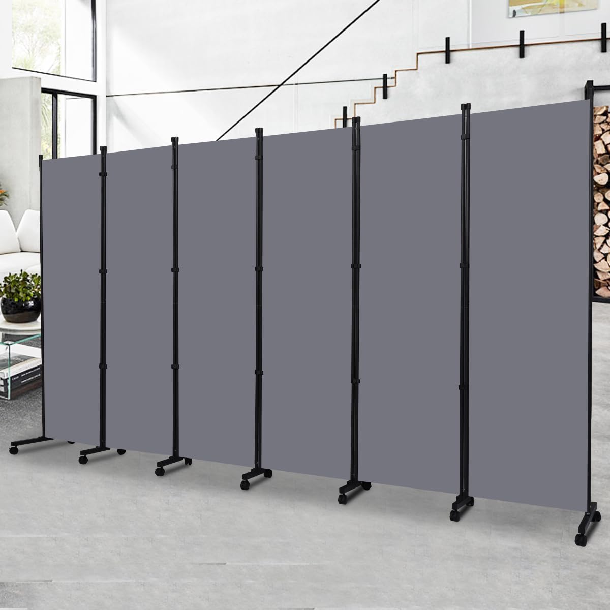 Room Divider Portable 132'' Partition Room Dividers and Folding Privacy Screens 6 Panel Wall Divider for Room Separation, Freestanding Fabric Room Divider Panel with Wheels for Home Office Hospital