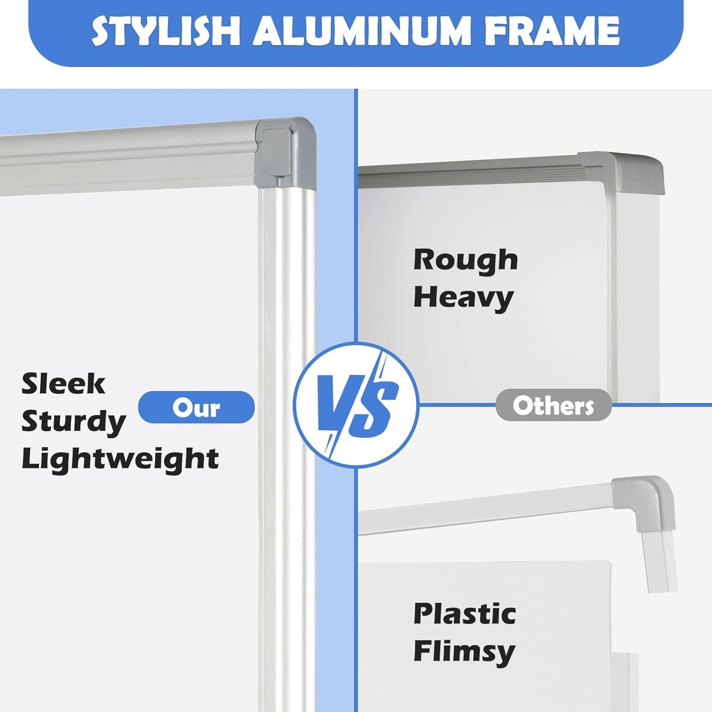 WALGLASS Double-Sided White Board, 16" x 12" Small Dry Erase Board Magnetic Whiteboard for Wall, Hanging Mounted Whiteboard Silver Aluminium Frame for Home, School, Office, Kitchen