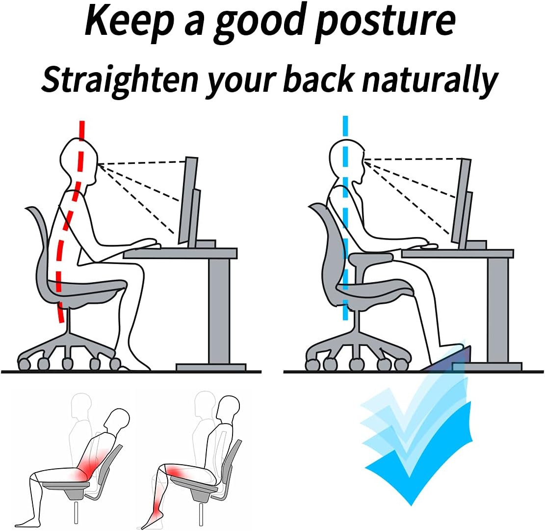 Adjustable Height Foot Rest Under Desk at Work - 6 Height Sturdy Office Footrest - Added Comfort Memory Foam - Non Slip Bottom - Straighten Back & Hip & Leg and Improve Posture