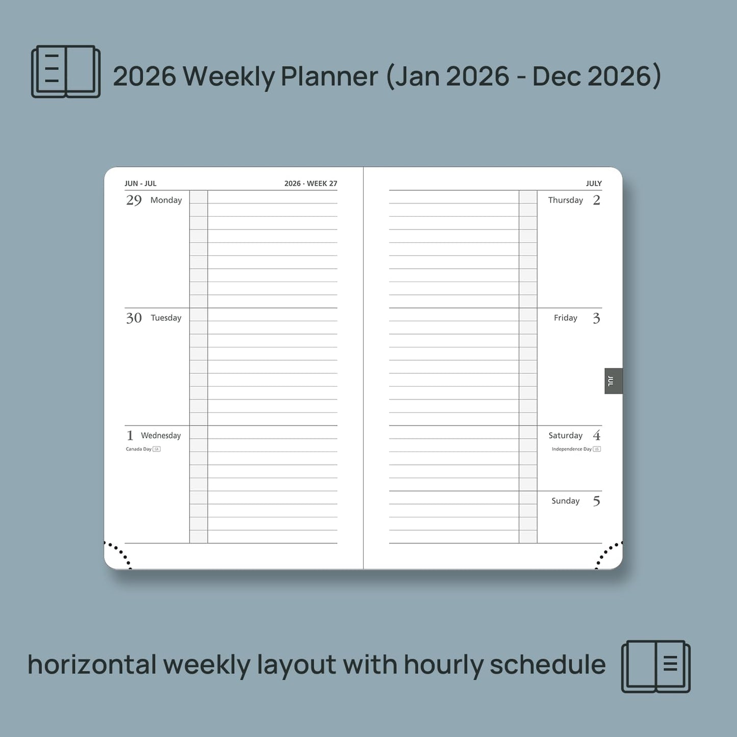 POPRUN Weekly Planner 2026 Calendar (Pocket 4'' x 6.25'') 12 Months Notebook with Horizontal Layout, Leather Hardcover, Inner Pocket, 100GSM Thick Paper, Pen Holder TJ - Pacific Green