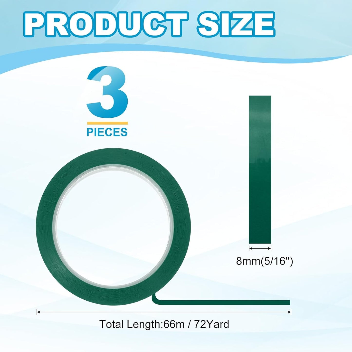 MECCANIXITY Whiteboard Tape 5/16" x 72 Yard Pinstripe Graphic Chart Line Grid Marking Tapes for Classroom Office Dry Erase Board Art, Green, Pack of 3