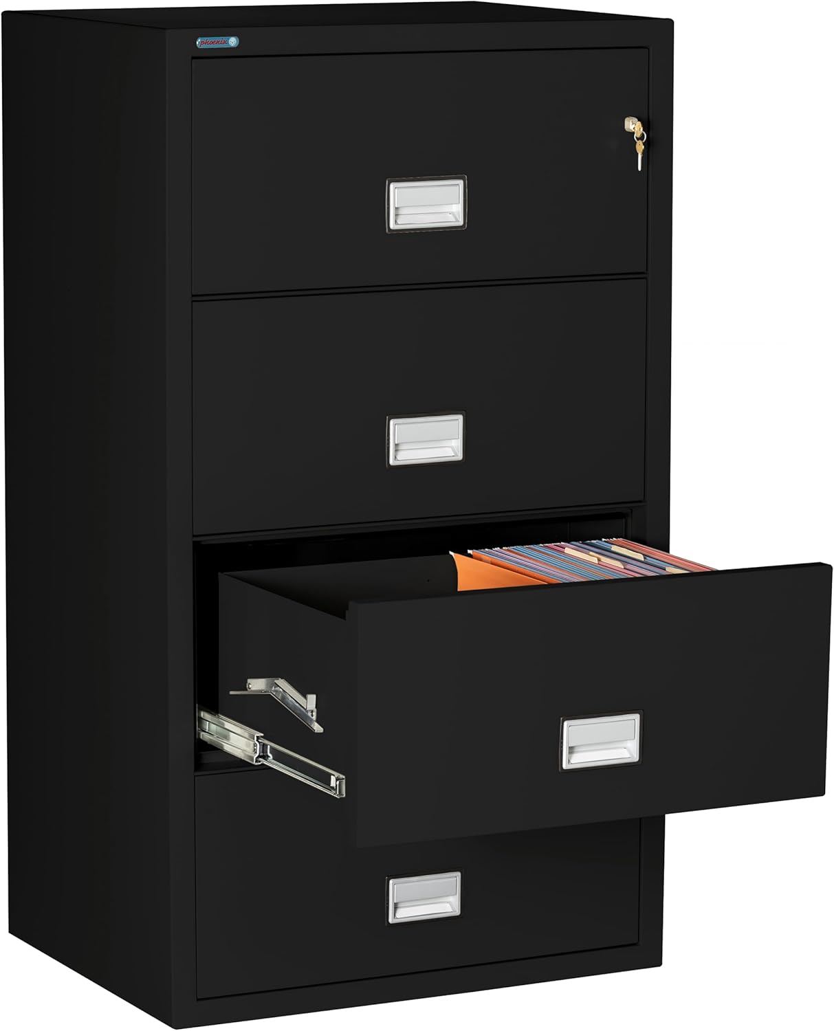 31 inch Wide 4-Drawer Lateral Fireproof File Cabinet – Legal and Letter Size Filing – Key Lock – Water Resistant – Fire Safe and Impact Rated – Black Finish – Model LAT4W31B