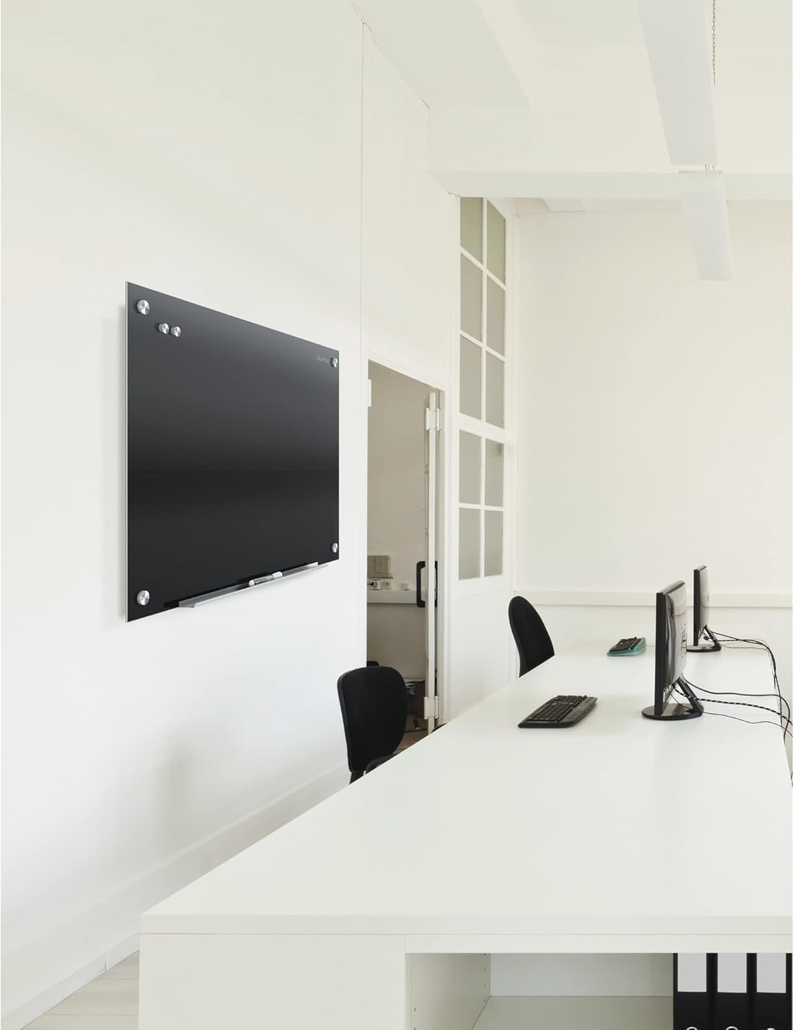 Quartet Glass Whiteboard, Magnetic Dry Erase White Board, 96" x 48", Black Surface, Infinity (G9648B)