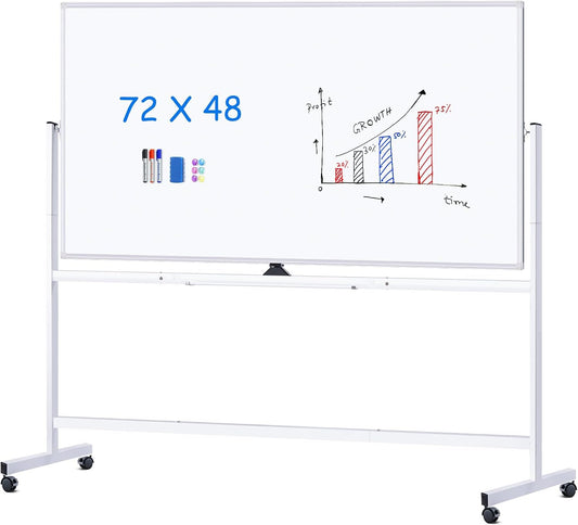 maxtek Rolling Whiteboard 72x48, Large Double-Sided White Board Dry Erase on Wheels, Giant Magnetic White Board Standing for Office, School, Home Office, Homeschool (Sliver)
