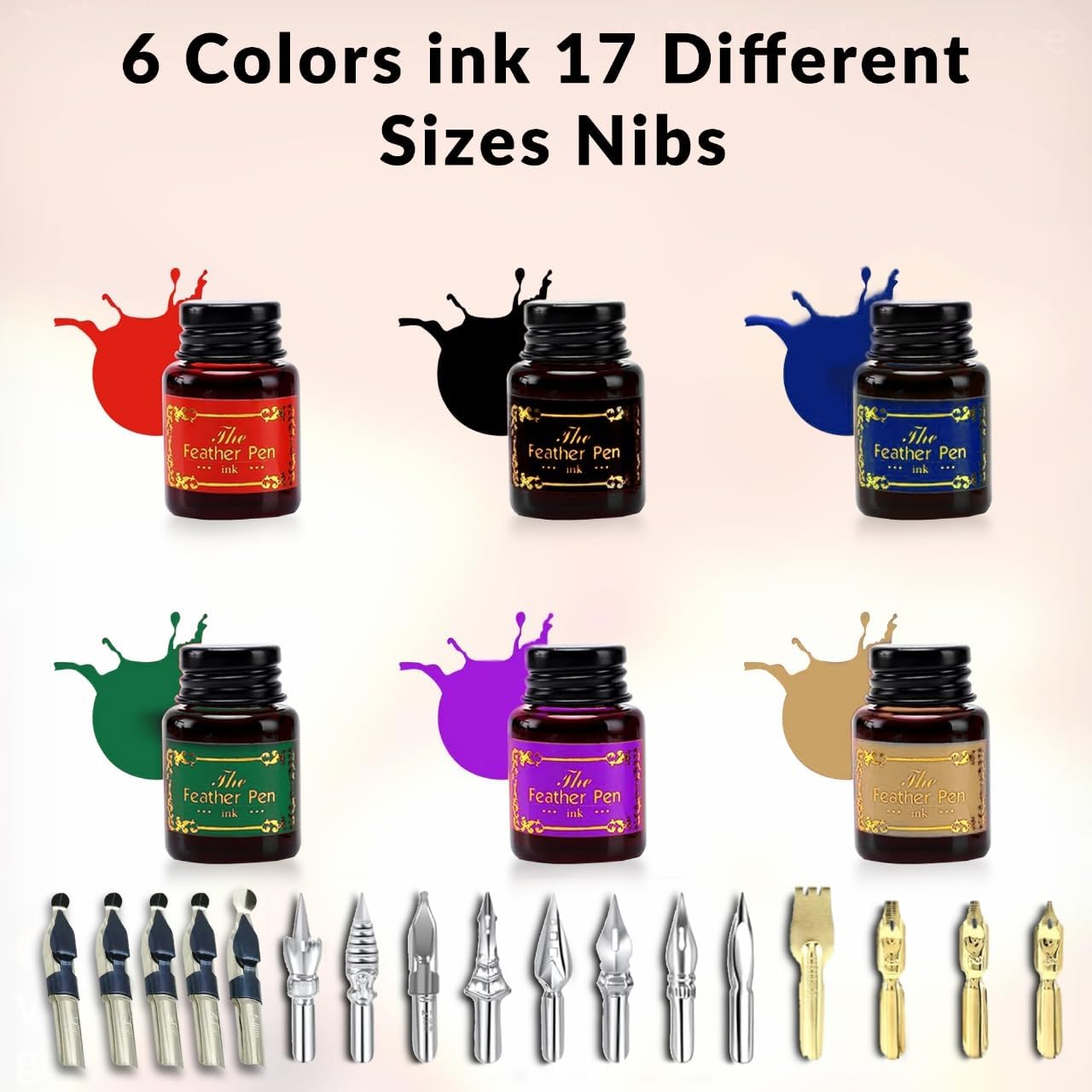 CASA BRAVA Vintage Calligraphy Set with Pen Nibs, Quill Feather Pen and Ink Set, Calligraphy Kit with Dip Pen Nibs and Wax Seal Stamp Kit, Ornate Holders, Gift Box