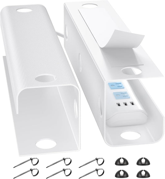 YECAYE Large Under Desk Cable Management,Easy Install Cable Management Under Desk with 4 Cord Holders & 6 Ties,Child & Pet-Safe Cord Hider,Wire Organizer,Wire Cover Tray,White