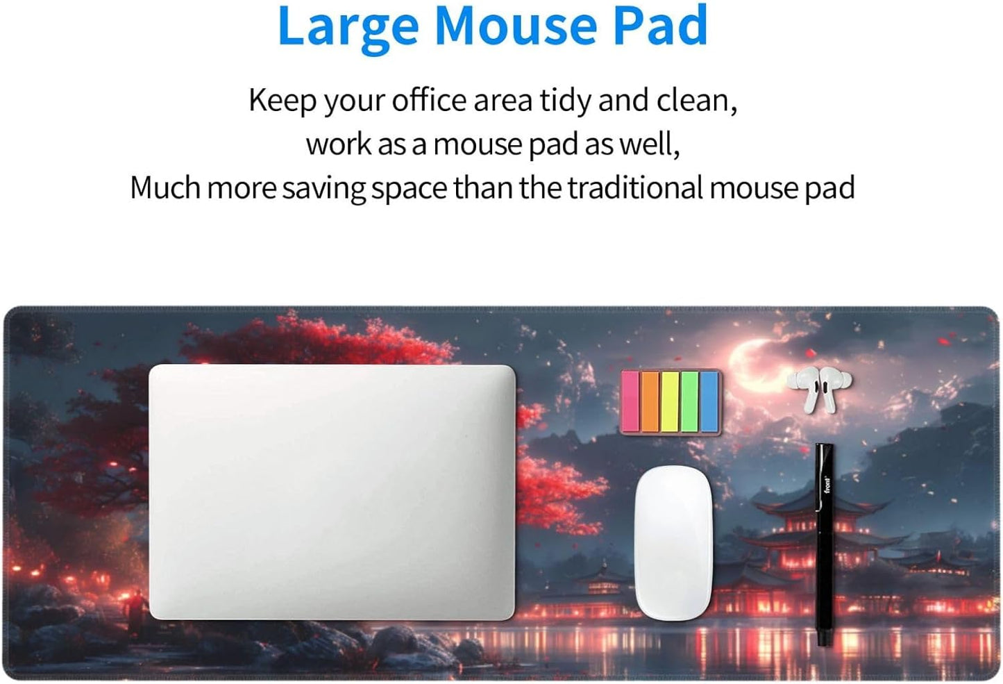 Gaming Mouse Pad Desk Pad,Extended Big Mouse Pad,31.5x11.8 Inch Long Computer Keyboard Mouse Mat Mousepad with 3mm Non-Slip Base and Stitched Edge for Gaming and Office… (Night Lake)
