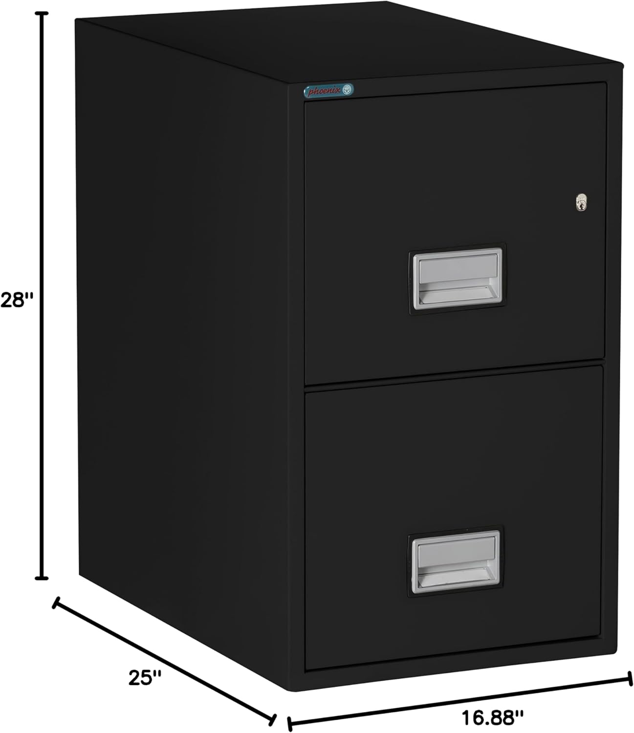 25 inch 2-Drawer Vertical Fireproof File Cabinet – Letter Size Filing – Key Lock – Water Resistant Seal – Fire and Impact Rated – Black Finish – Model LTR2W25B
