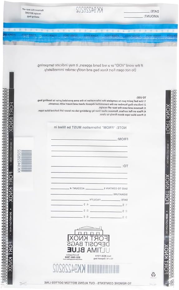 BankSupplies Ultima Blue Clear Deposit Bags | 10W x 14H | Pack of 100 | Transit, Transfer, Valuables | Tamper Evident Tape | Captive Flap Closure | Security Deposit Bag